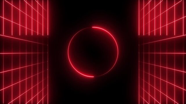 Futuristic neon glowing line background with circle animation.linear motion draws and beautiful lights background linear lamp fluorescent glowing animation backdrop , Animation of 4k video.