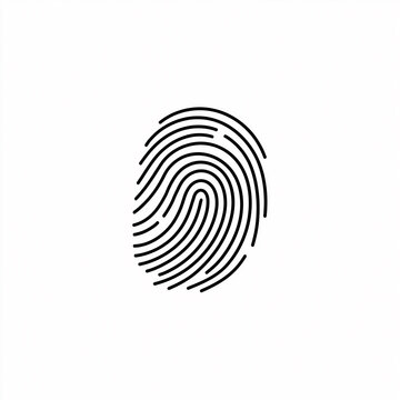 Black fingerprint icon on a clean white background. Minimal biometric identity symbol for security, authentication, privacy, access control, technology, and digital verification.
