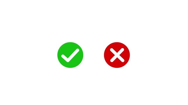 Green check mark and red x cross symbols animation for choice and decision making green tick. Animation of 4k video.