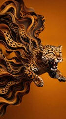 Fototapeta premium Leopard leopardprint abstract fluid art mobile wallpaper, fierce wildlife
