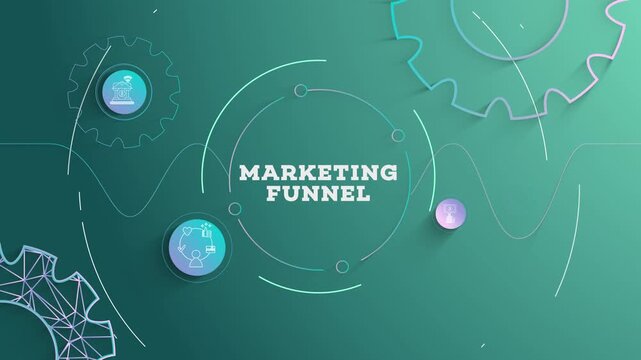 Infographic Marketing Funnel Typography with Business Icons, Tech Elements Abstract Background