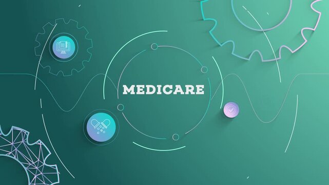 Infographic Medicare Typography with Business Icons, Tech Elements Abstract Background