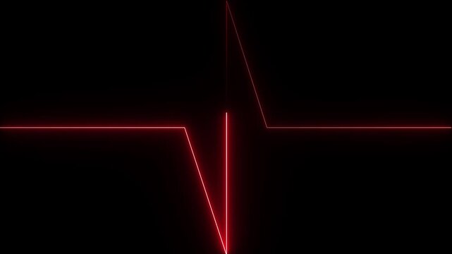 Red color neon Heartbeat line animation isolated on black background medical healthcare e k g pulse concept.4k