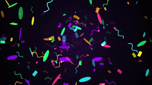 Colorful confetti falling motion background, abstract 90s memphis style party celebration animation