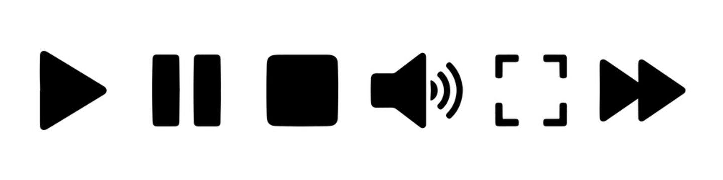 Minimalist black media player control icons arranged horizontally on clean background