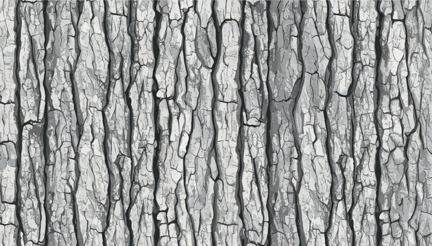 Seamless vector illustration of a grey tree bark texture background. Organic wood pattern in black and white tones. For nature-themed graphic design backdrops, website banners, and print.