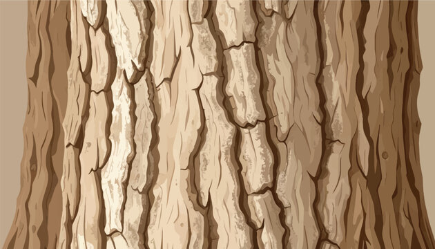 Vector illustration of detailed brown tree bark texture background, seamless vertical pattern, artistic organic wood grain surface, natural background for eco design, rustic banner backdrop.