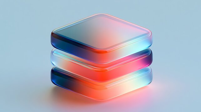3d stacked glossy glass squares with colorful gradient glow