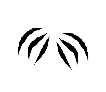 Black claw scratch marks isolated on white background. Animal claw scars with sharp slash texture in monster style design. Ripped scratch effect element for logo, poster, and horror templates.