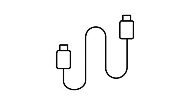 Black outline icon of a USB Type-C cable on transparent background, perfect for technology, data transfer, charging, and electronic connection concepts