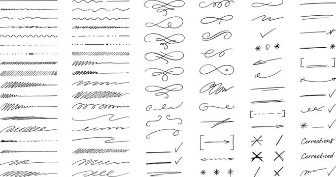 Hand drawn doodle lines and flourishes vector graphic collection for professional document editing and design