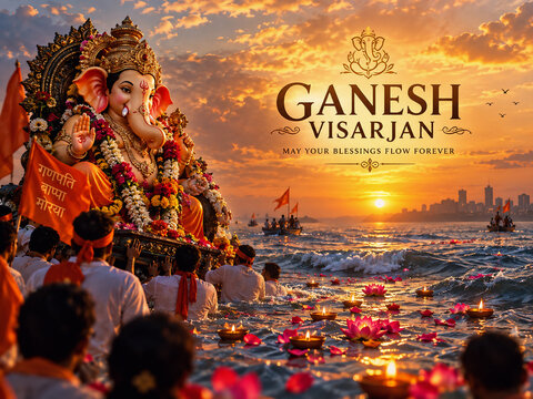 Ganesh Visarjan Festival Celebration Graphic Design Image.