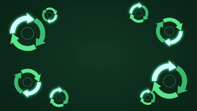 Floating Green Circular Arrows on Dark Background with Glowing Halo Effects
