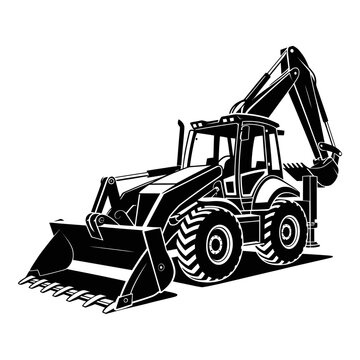 Backhoe loader machinery depicted as a black silhouette