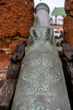 Portuguese Colonial Bronze Cannon with Royal Coat of Arms at Maputo Fortress
