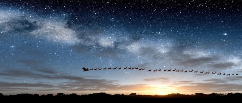 Silhouetted figures stand on a hillside as stars twinkle overhead during dusk, casting a magical ambiance on the landscape