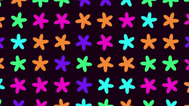 Seamless Pattern Animation With Colorful Hand Drawn Flowers on Dark Background