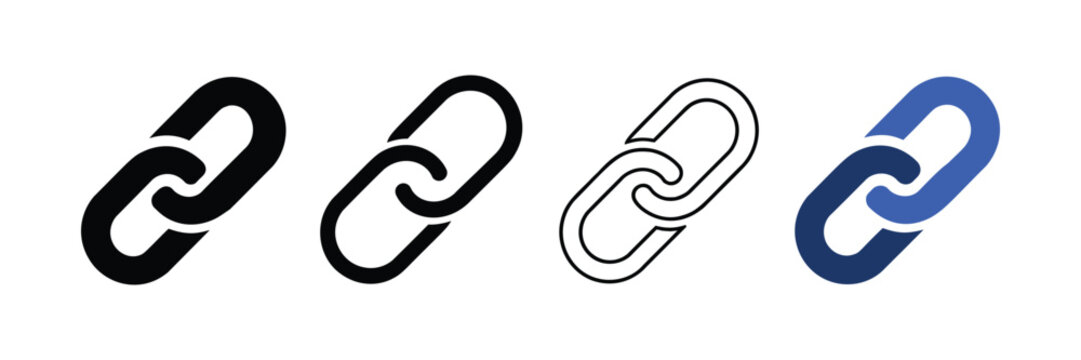Chain link icons set showing hyperlink symbols in various styles on white background for web design