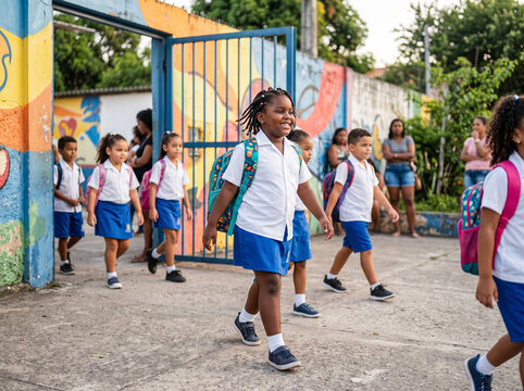 Children walking out school gate
