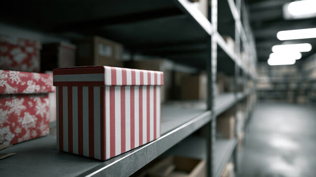 Christmas gift box on warehouse shelf representing low holiday inventory and limited stock