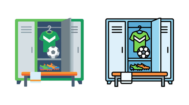 Soccer locker with jersey ball and cleats colorful vector illustration