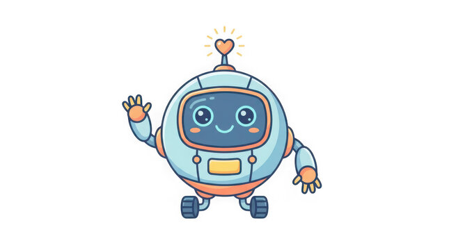 Friendly cartoon robot waving with heart light on head transparent background transparent background