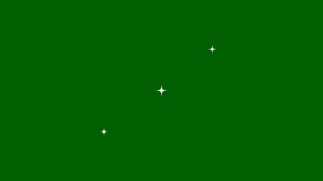 Sparkle twinkle star animation, glowing white doodle stars,glitter shine bursts, retro flat vector style, blinking cartoon effects, chroma key green screen seamless festive loop video