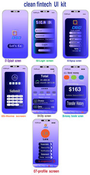 Fintech Mobile App UI Kit - Purple Gradient Design with Login, Signup, OTP, Home Dashboard, Money Transfer and Profile Screens