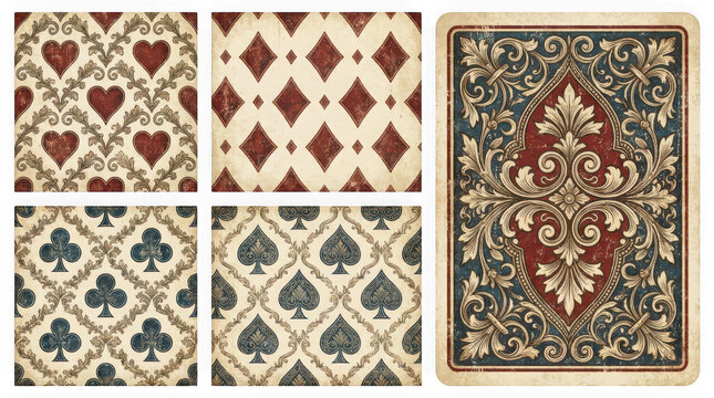 Vintage Ornate Playing Cards with Intricate Heart Spade Diamond Club Designs transparent background