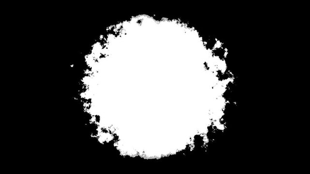 Ink white splatter blot spreading left to right, turbulent moving paint leak black screen background, organic watercolor drop expansion, dynamic fluid reveal effect, abstract brush stroke motion, 4k