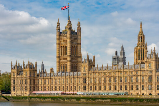 Victoria and Central towers of Houses of Parliament, London, UK