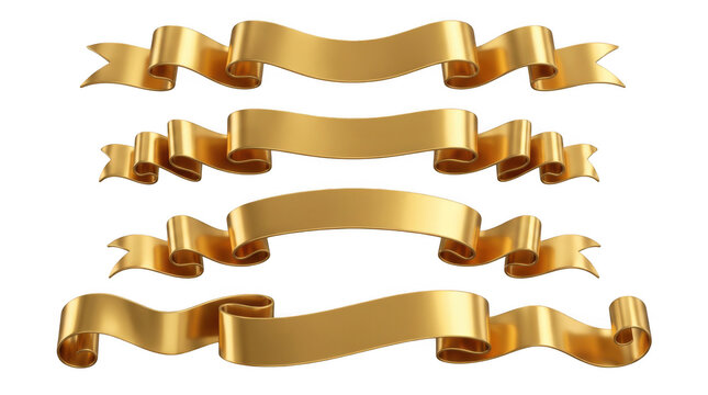 Set of gold ribbons or banners as isolated on with gold ribbon, golden as isolated on transparent background