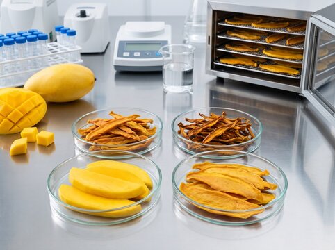 Mango dehydration stages in laboratory