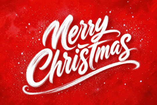 Merry Christmas hand lettering on red festive background