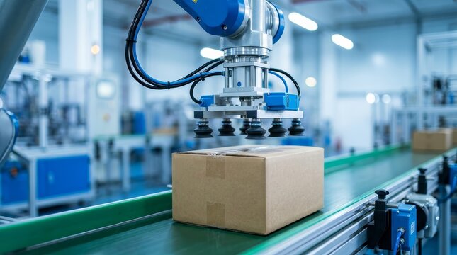 Robotic automation system for order packing and logistics in a modern warehouse.