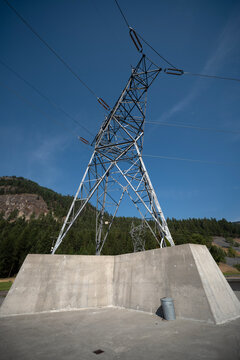 Wide angle view from below power tower at Libby Dam