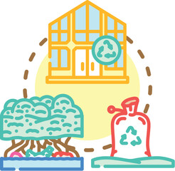 Naklejka premium Global icons illustrating the interconnected concepts of forest restoration, biodiversity conservation, and ecological recycling for a sustainable planet and healthy environment