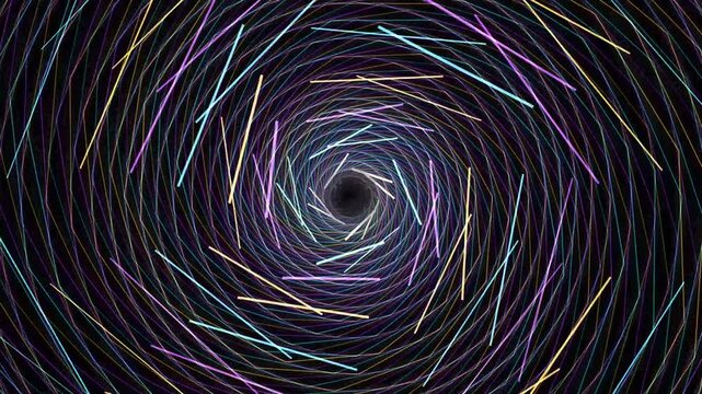 Abstract tunnel of glowing neon lines forming a spiral vortex pattern