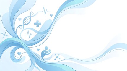 Naklejka premium Abstract medical background with soft blue waves and DNA strand, modern healthcare banner graphic design, copy space
