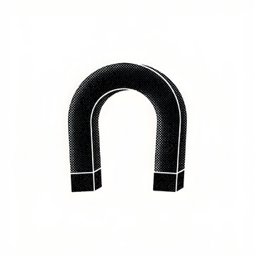 Horseshoe magnet with dark halftone aesthetic for scientific experiment and physics logo.