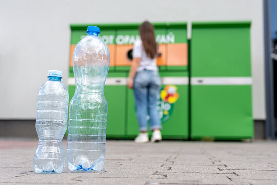 Plastic bottles at a deposit return machine.