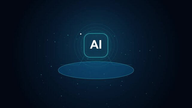 Futuristic AI Icon Animation with Glowing Digital UI Elements and Circular HUD Data Overlay Graphics on Dark Blue Background for Tech Visual Media