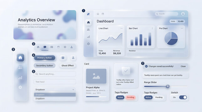 Glassmorphism UI kit dashboard design elements and template