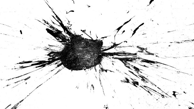 Monochrome ink explosion, splat and splash texture graphic asset for creative design projects.