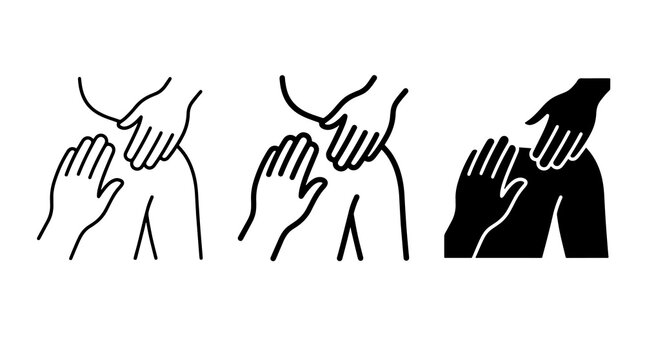 Minimalist massage icons showing hand techniques on shoulder for wellness and therapy
