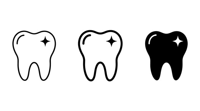 Minimalist clean tooth icons featuring sparkling clean dental symbols in black vector style