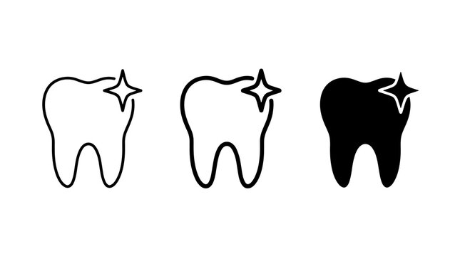 Minimalist clean tooth icons featuring sparkling star symbols in simple vector style
