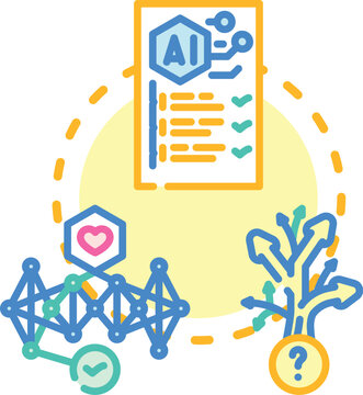 Icon conceptualizing ai accountability for transparent decision making, showing justified data handling, fair evaluation, and ensuring ethical outcomes in automated systems