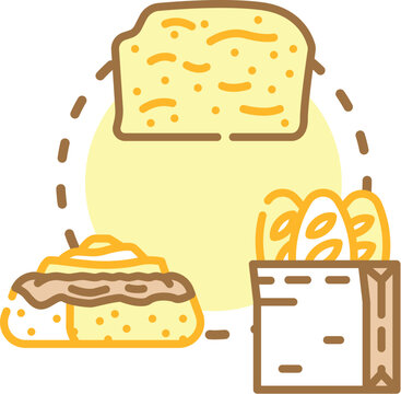 Baked bread production process with an oven and packaging machine, illustrating the complete cycle from baking fresh loaves to delivering delicious food products