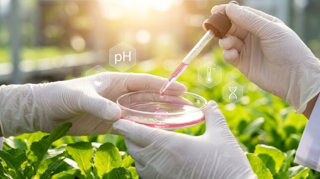 Eco-friendly science and biochemistry research conducted on plants in a professional laboratory.